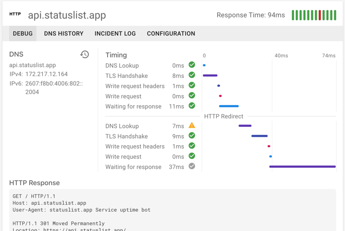 api.statuslist.app monitor example with debug details