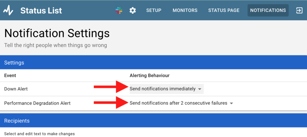 Notification settings / alert behaviour