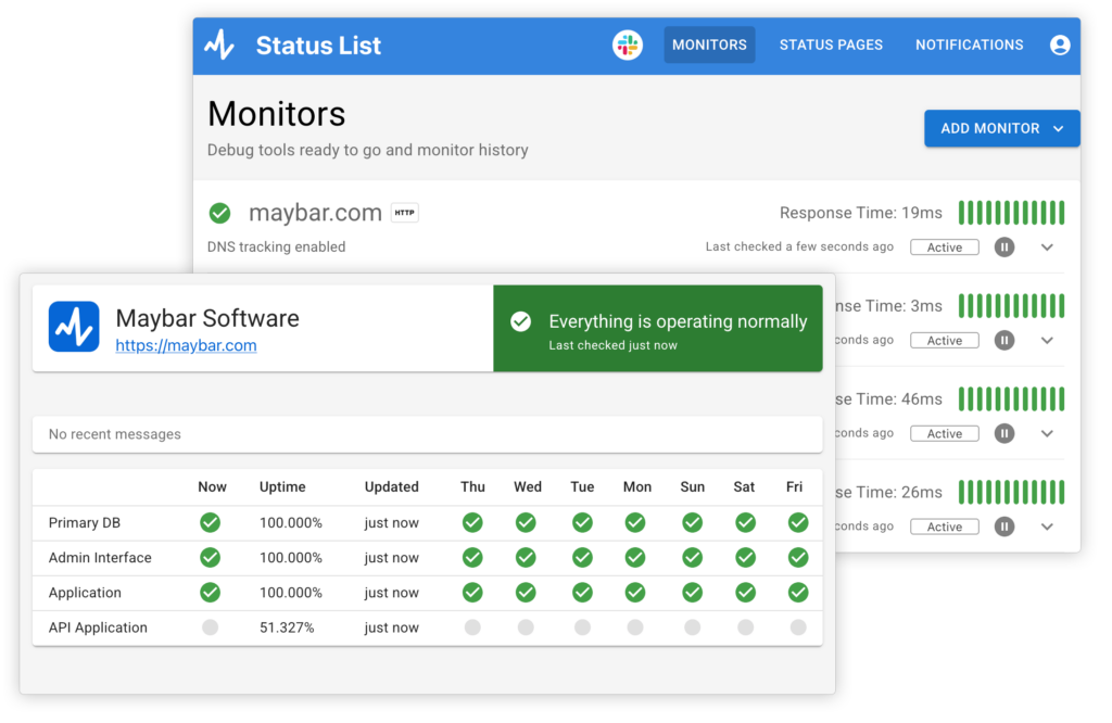 monitors and status page